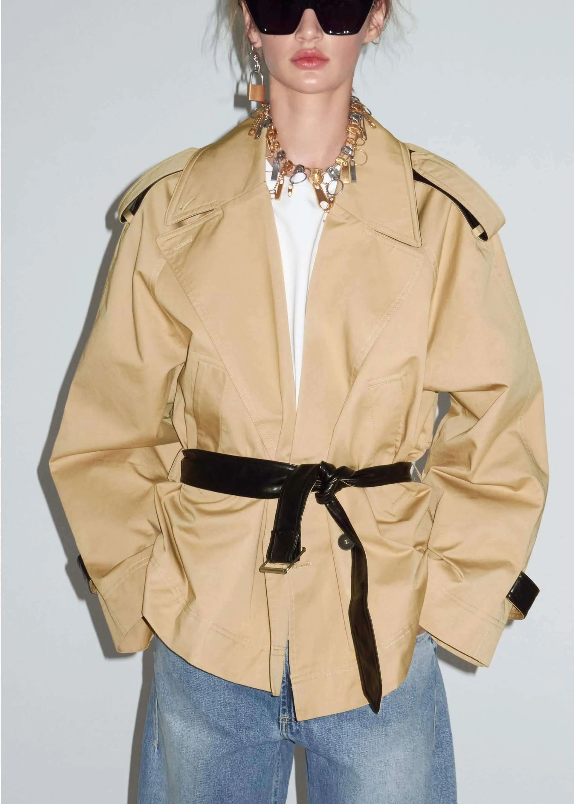 Zara Mixed Cropped Gabardine Trench