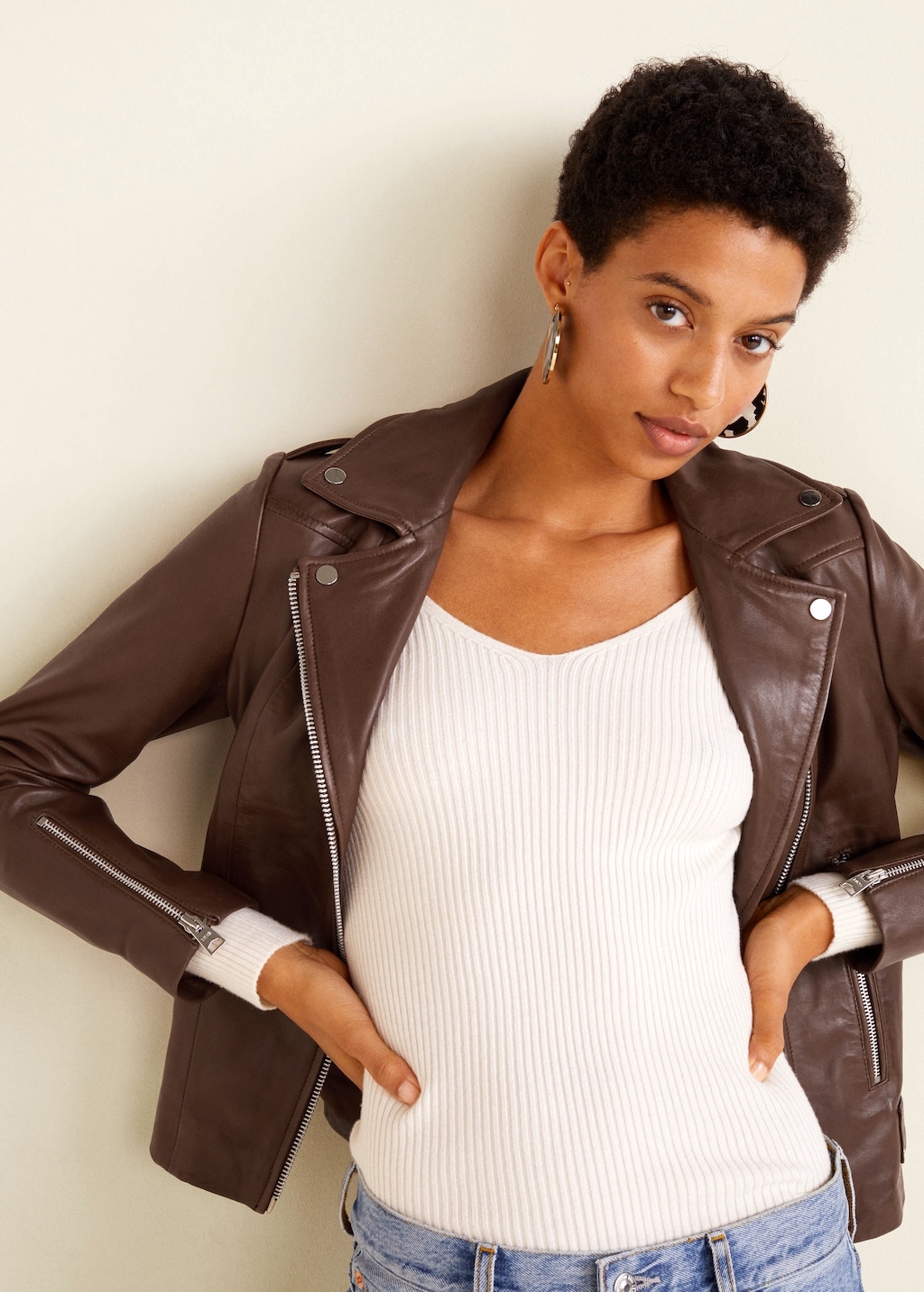 Mango + Zipper Leather Biker Jacket