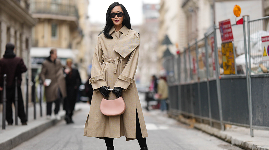 Monochrome Magic: Beige Trench with Matching Trousers and Top