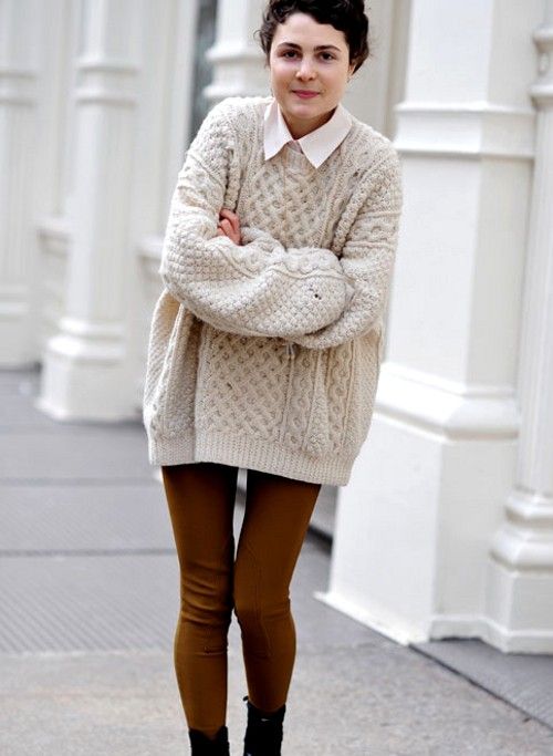 Casual Cool in Oversized Sweater and Textured Cable Knit Tights