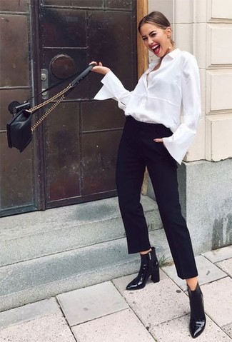 Winter Ready: Black Shirt with Wool Trousers and Ankle Boots