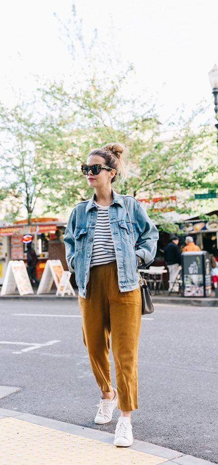 Brighten Up with Mustard Corduroys and Denim Jacket
