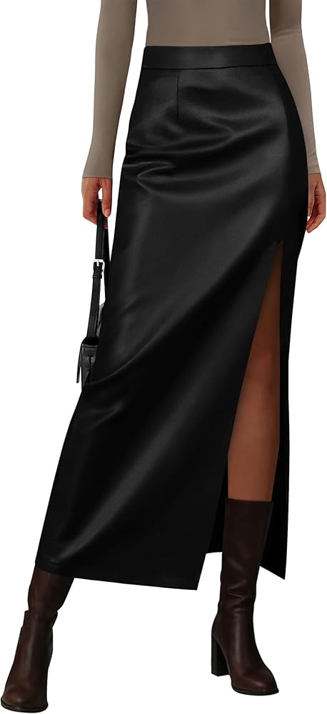 Ribbed Turtleneck with High-Waisted Leather Skirt