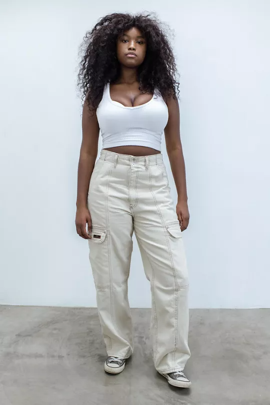 Urban Utility: Cargo Pants and Neutral Crop Tops Combo