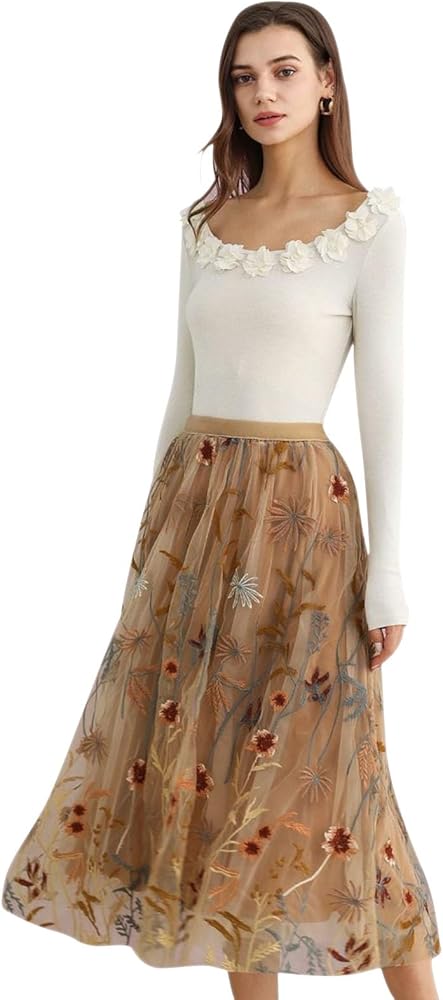 Vintage Glamour in High-Waisted Tulle and Silk Blouse