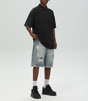 Effortless Weekend Look with Black Shirt and Denim Shorts