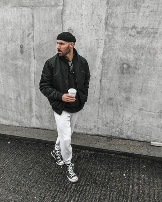 Sporty Vibes: Bomber Jacket with Track Pants and Sneakers