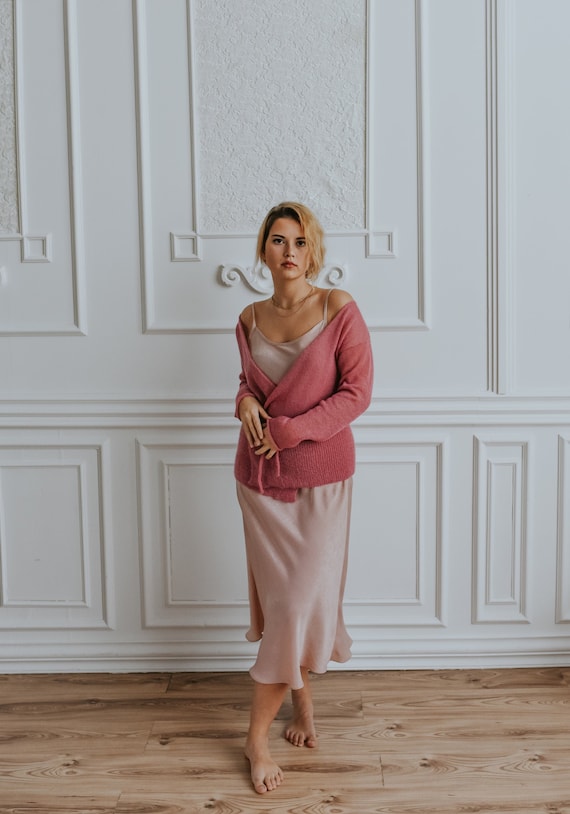 Soft Knit Wrap Cardigan Layered Over a Slip Dress