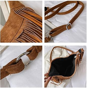 Suede Crossbody Bag with Tassel Embellishments