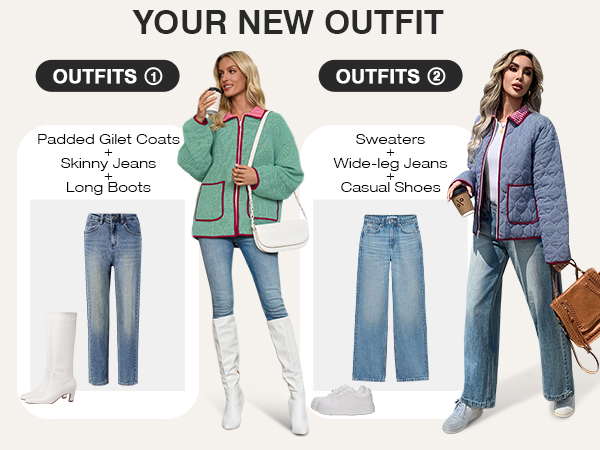 Casual Cool: Crop Puffer Jacket with Classic Straight-Leg Jeans