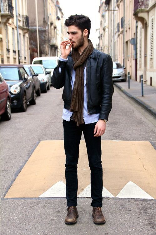 Edgy Twist: Light Brown Jacket with Black Leather Pants