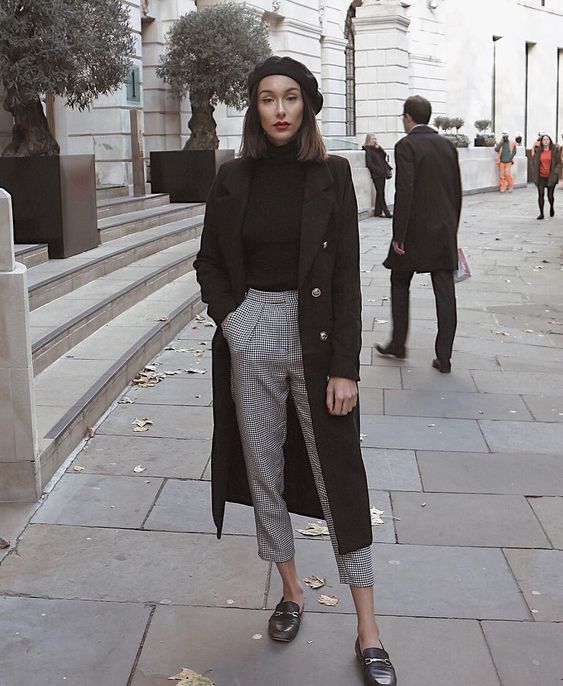Minimalist Vibes: Grey Pants with Black Turtleneck