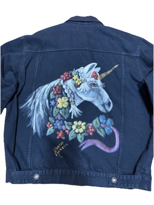 Denim Jacket with Hand-Painted Floral Accents