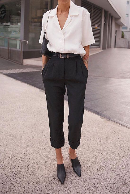 Sleek Minimalism with High-Waisted Trousers