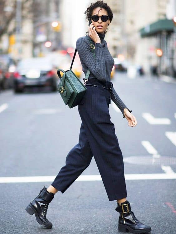Street Style Star: Biker Jacket with Plaid Pants and Combat Boots