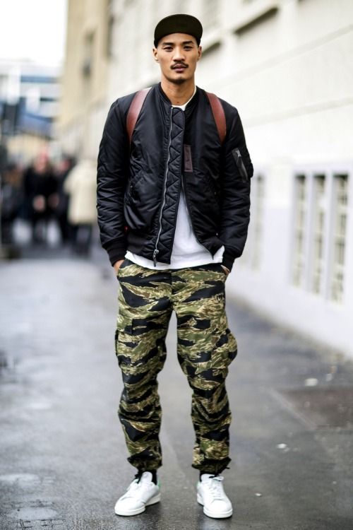 Street Style Star: Camouflage Bomber with Black Joggers