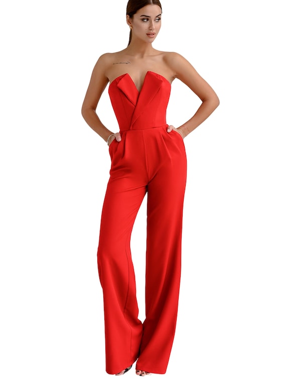 Bold Red Jumpsuit to Command the Party Scene
