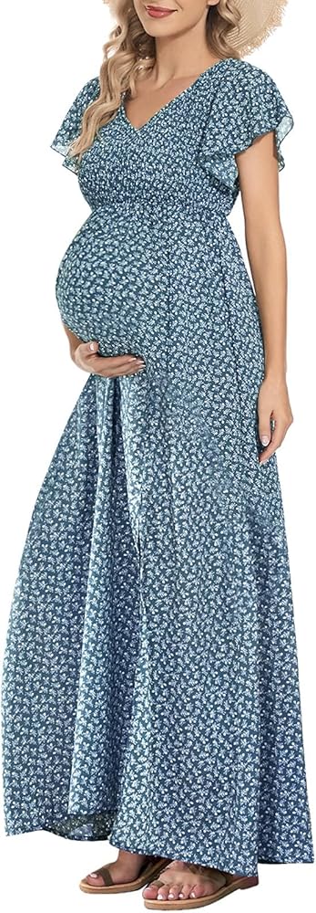 Romantic Floral Print Wrap Dress with Flutter Sleeves