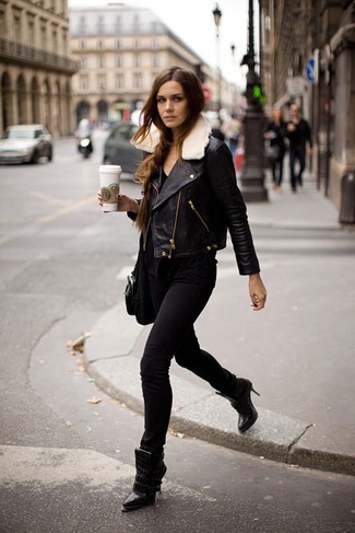 Classic Black Leather with Skinny Jeans and Ankle Boots
