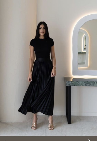 Sparkling Statement: Metallic Skirt with Black Top