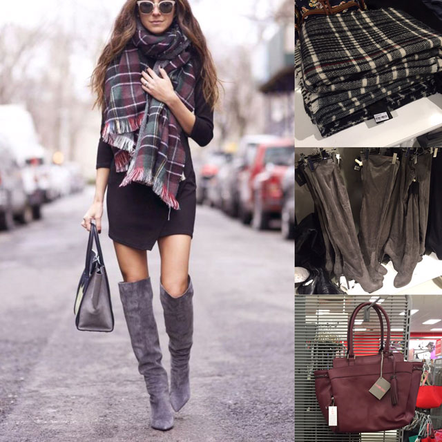 Plaid Blanket Scarf Paired with Leather Boots