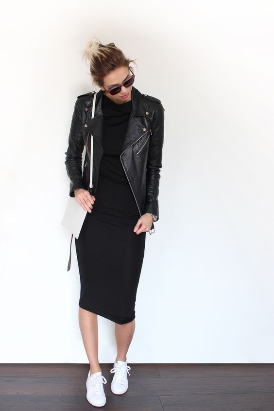 Chic Streetwear with Leather Jacket and Tennis Skirt