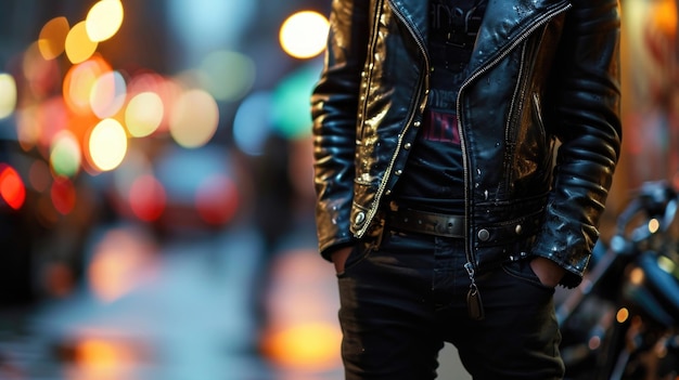 Edgy All-Black Ensemble with Leather Pants and Graphic Tee
