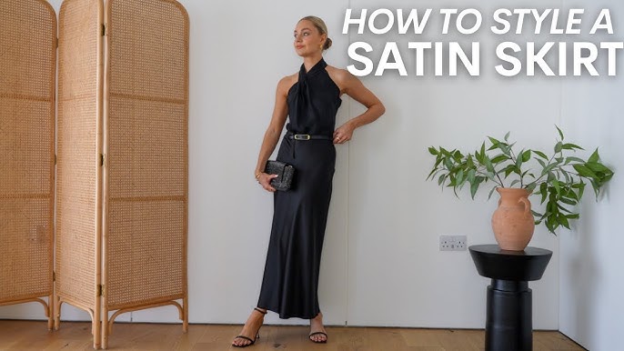Elegant Evening: Black Shirt with Satin Midi Skirt