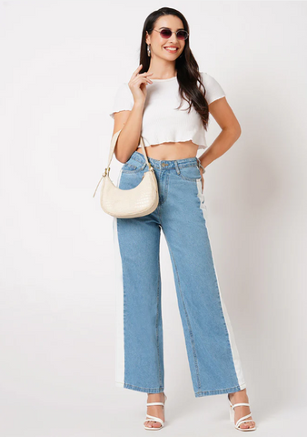Effortless Cool in High-Waisted Denim and Crop Top