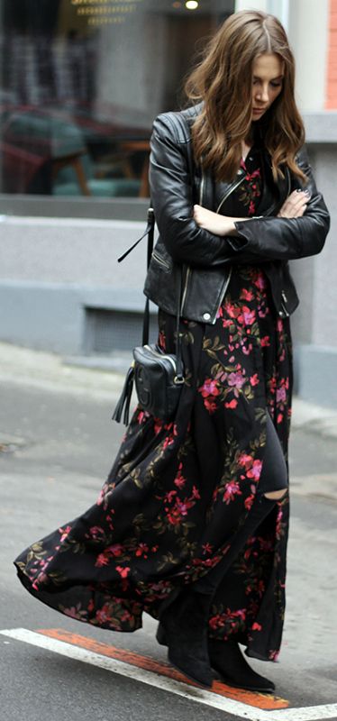 Urban Cool: Leather Jackets and Feminine Maxi Skirts