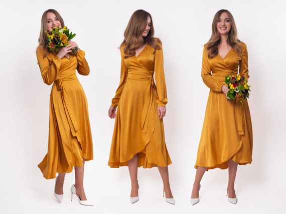 Cozy Wrap Dresses in Warm Rust and Mustard Shades