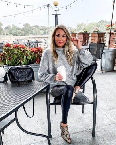 Faux Leather Leggings Matched with Oversized Hoodie
