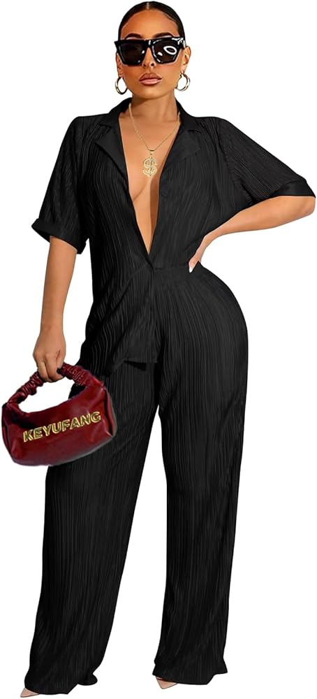 Boho Breeze: Flowy Black Shirt with Wide-Leg Pants