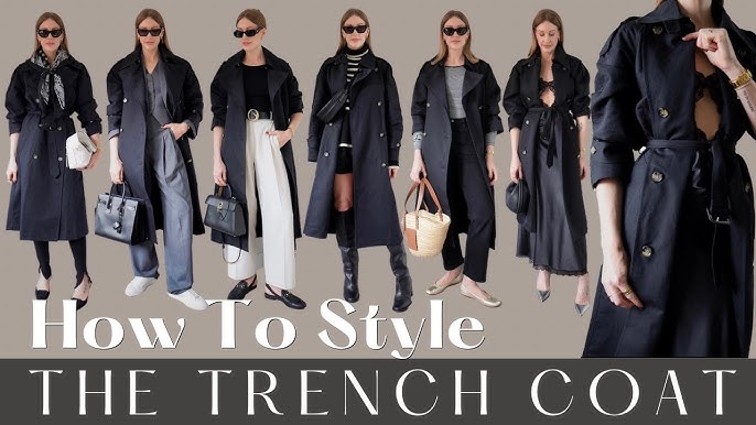 Classic Trench Coat with Striped Knit Underlayer