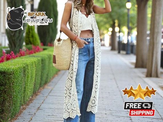 Lightweight Crochet Cardigan Over a Tank Top