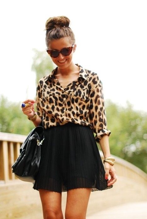 Bold Prints: Black Shirt with Animal Print Skirt
