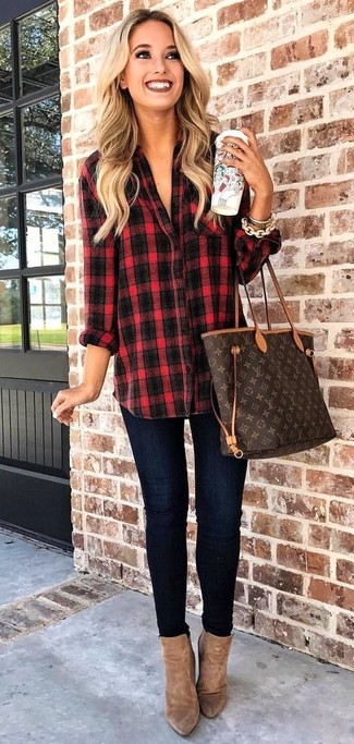 Soft Flannel Shirt Dress with Tall Brown Boots
