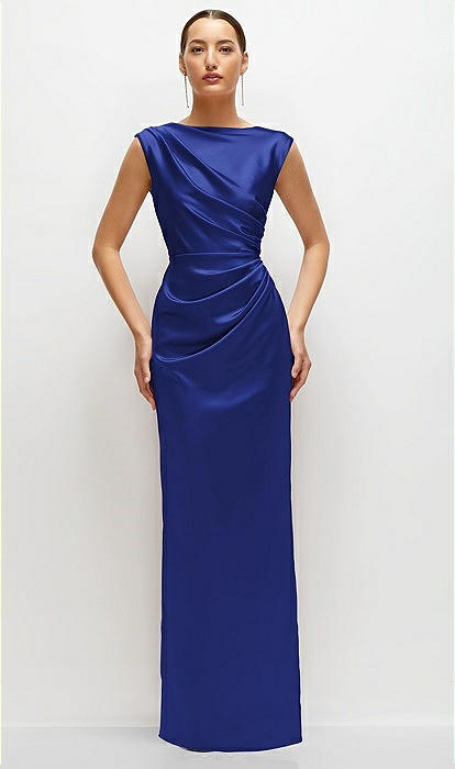 Minimalist High-Neck Gown with Draped Silhouette